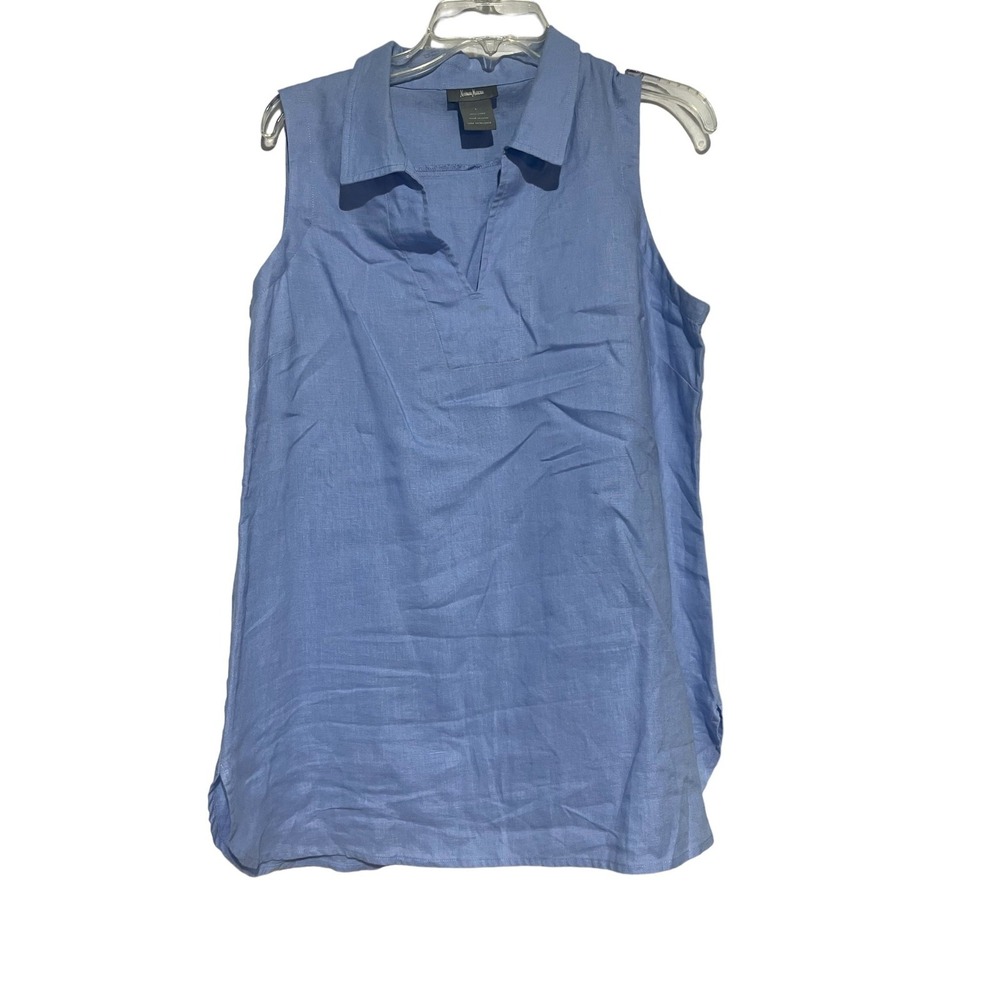Neiman Marcus Women's Top Blouse Sleeveless Linen Blend Blue Size Large